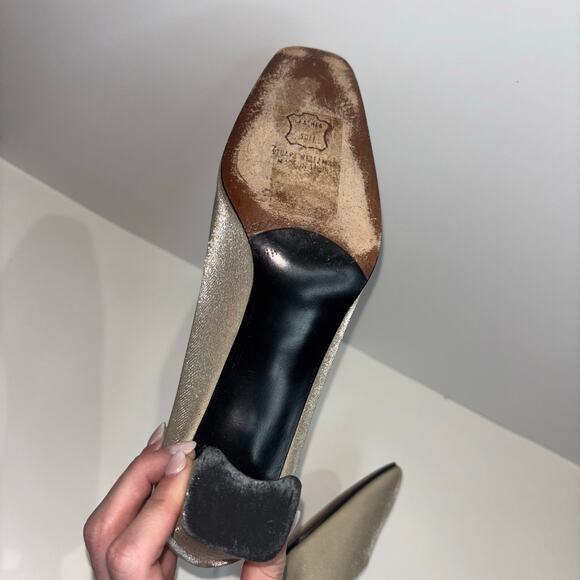 Stuart Weitzman Metallic Square Toe Low Heel Pumps - Size 8 - Picture 12 of 13